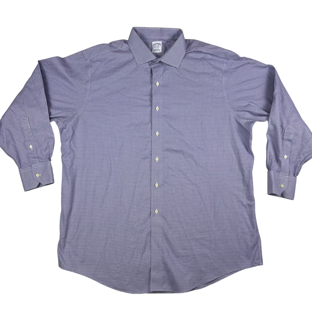 Brooks Brothers Shirt Mens XXL 17.5-34 Non-Iron Supima Cotton Purple Check